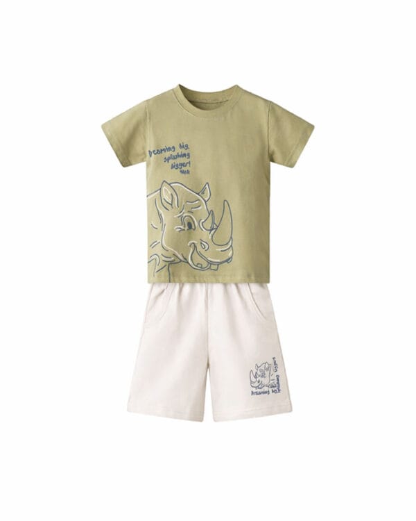 Παιδικό σετ λαδί-κρεμ με σορτς Ρινόκερος