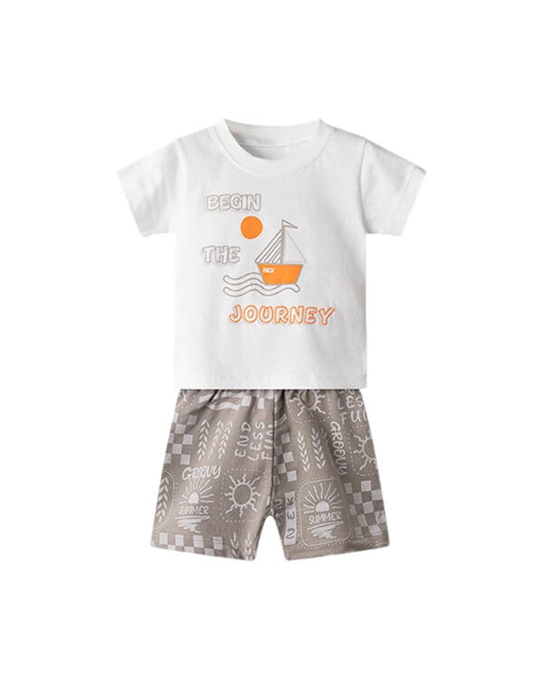 Βρεφικό σετ λευκό-μπεζ με σορτς Καραβάκι