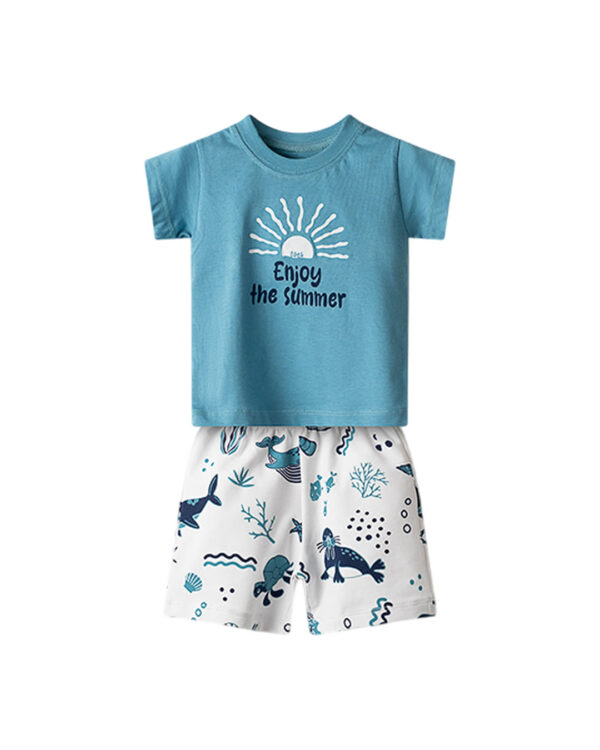 Βρεφικό σετ μπλε-λευκό με σορτς Ζωάκια της Θάλασσας