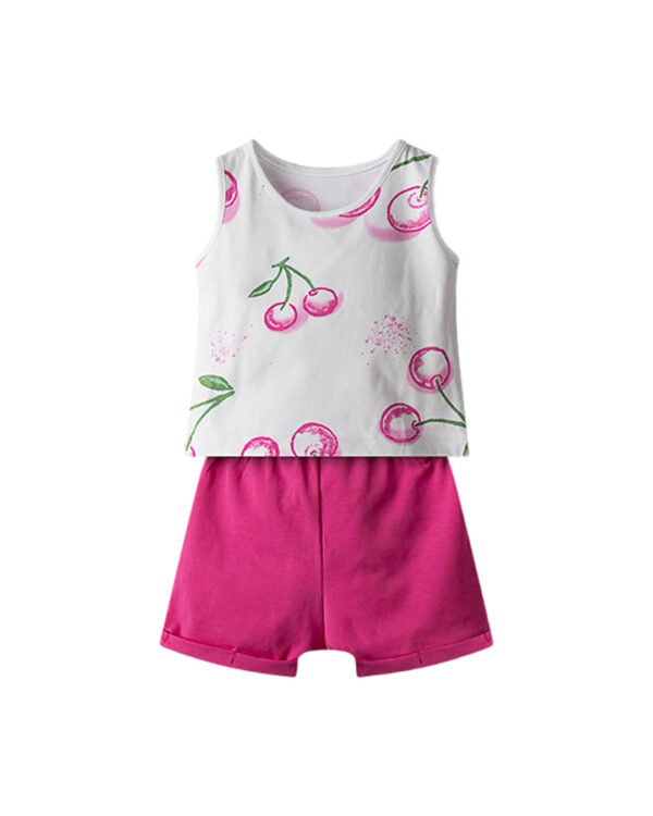 Βρεφικό σετ λευκό-φούξια με σορτς Κερασάκια