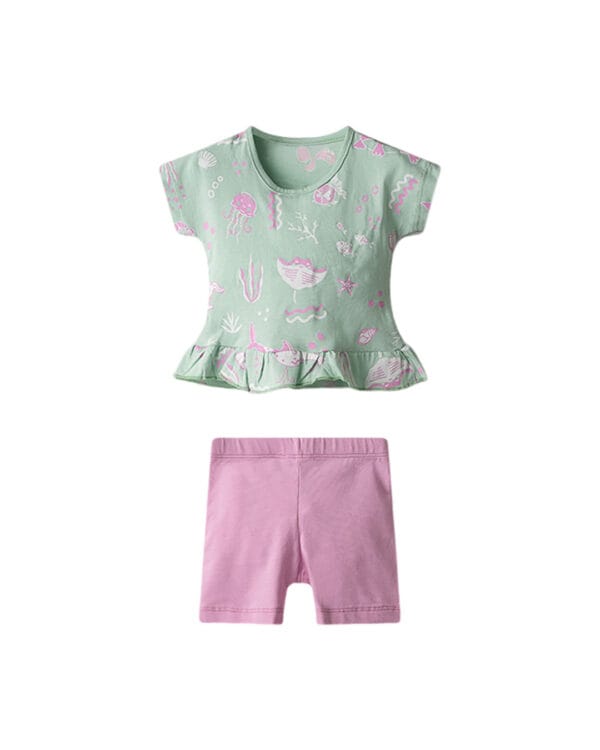 Βρεφικό σετ φυστικί-ροζ με κολάν biker Ζωάκια της Θάλασσας