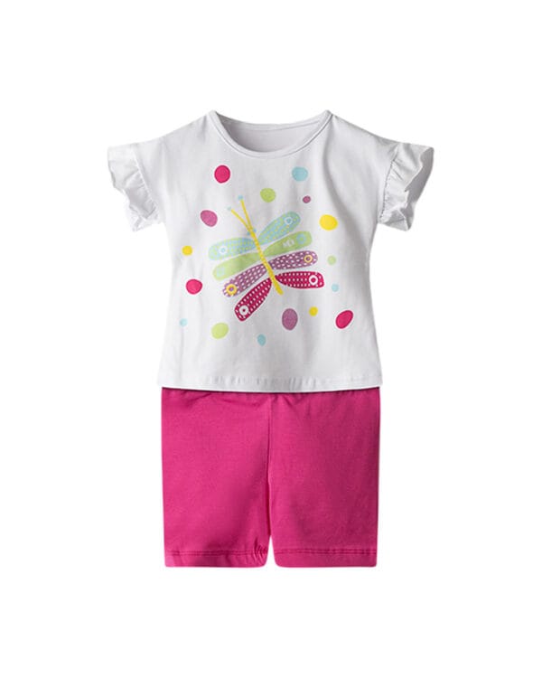 Βρεφικό σετ λευκό-φούξια με κολάν biker Λιβελούλα