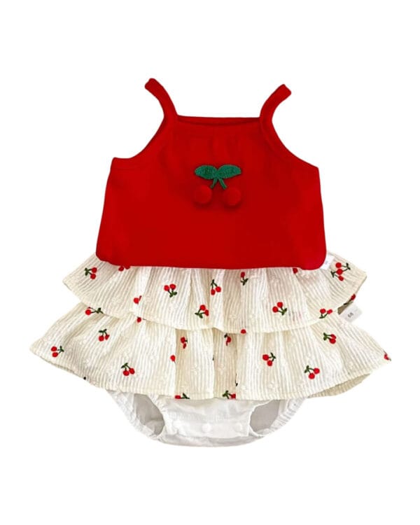 Βρεφικό σετ κόκκινο-ζαχαρί με φουφούλα Κερασάκια