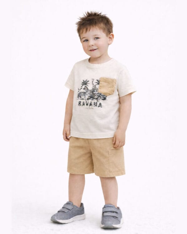 Παιδικό σετ ζαχαρί-μπεζ με σορτς Safari - Image 2