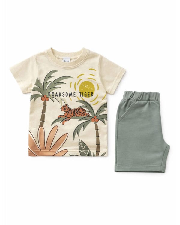 Παιδικό σετ εκρού-φυστικί με σορτς Ζούγκλα