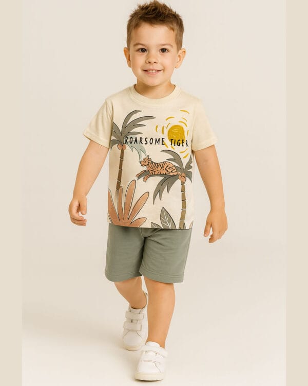 Παιδικό σετ εκρού-φυστικί με σορτς Ζούγκλα - Image 2