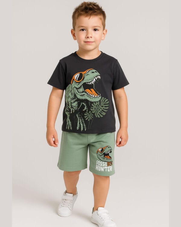 Παιδικό σετ ανθρακί-φυστικί με Δεινοσαύρους - Image 2