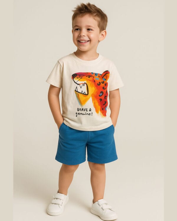 Παιδικό σετ λευκό-μπλε με σορτς Τίγρης - Image 2