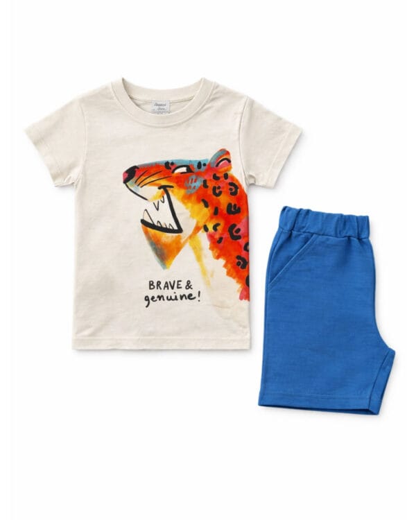 Παιδικό σετ λευκό-μπλε με σορτς Τίγρης