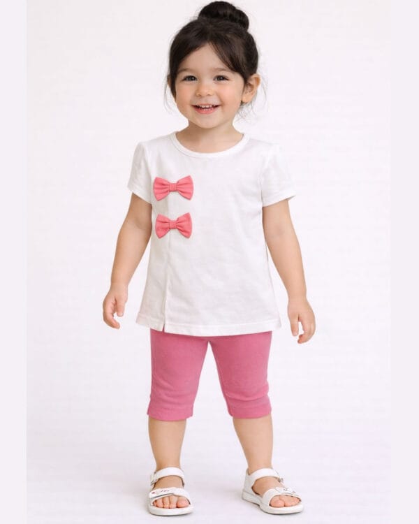 Παιδικό σετ λευκό-κοραλί με κολάν capri - Image 2