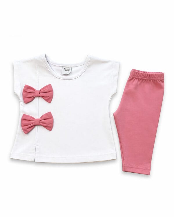 Παιδικό σετ λευκό-κοραλί με κολάν capri