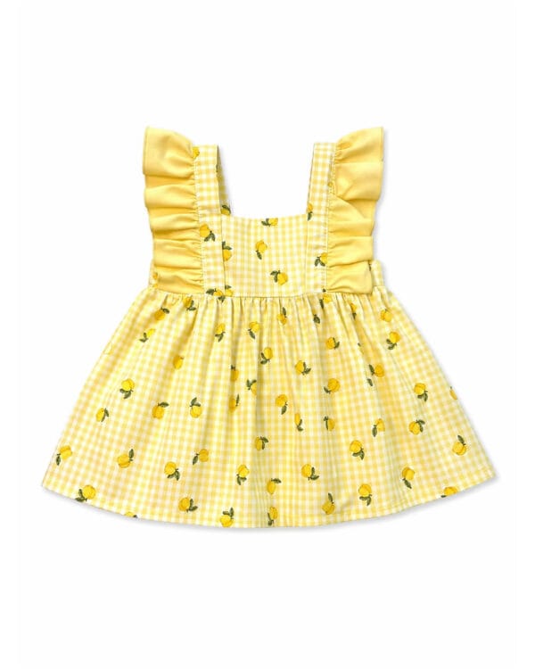 Βρεφικό φόρεμα κίτρινο καρό με βολάν Λεμόνια