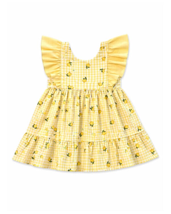 Βρεφικό φόρεμα κίτρινο καρό Λεμόνια