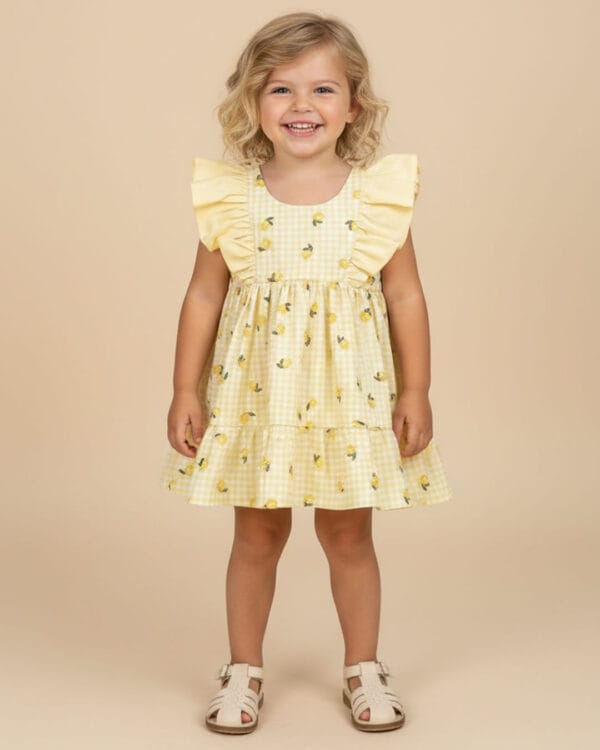 Βρεφικό φόρεμα κίτρινο καρό Λεμόνια - Image 2