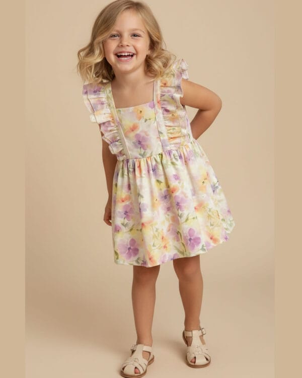 Παιδικό φόρεμα floral με ανοιχτή πλάτη - Image 3