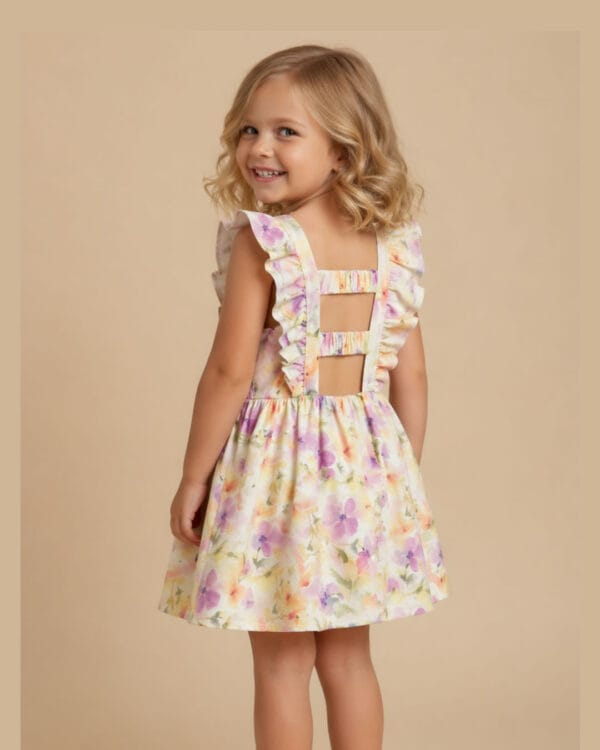 Παιδικό φόρεμα floral με ανοιχτή πλάτη - Image 2