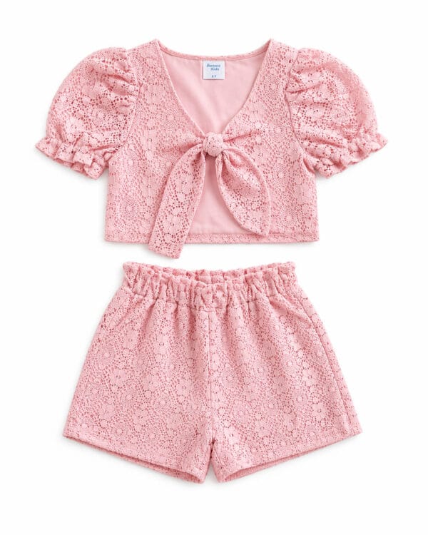 Παιδικό σετ total ροζ πούδρας δαντελένιο με σορτς