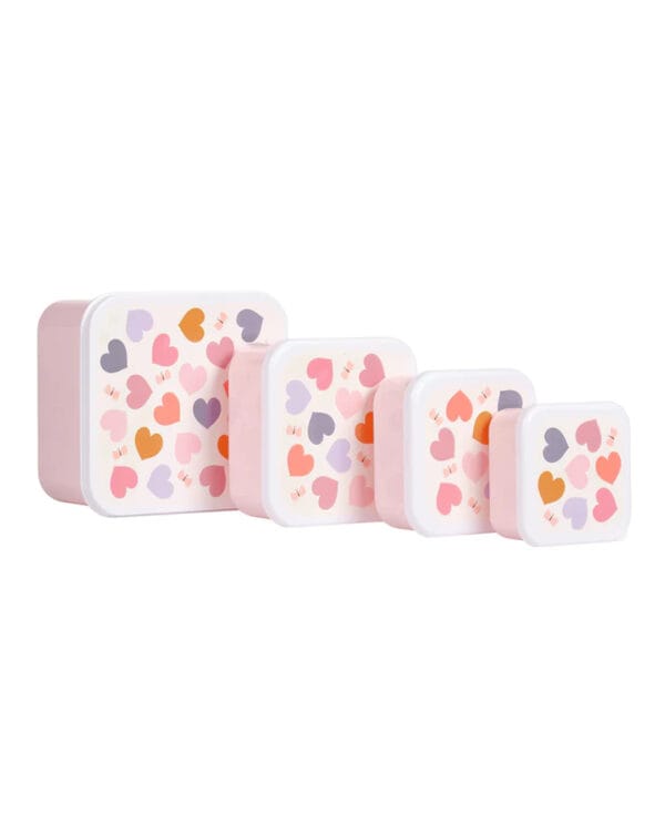 A little lovely company Σετ 4 δοχεία φαγητού Lunch & Snack Box - Hearts