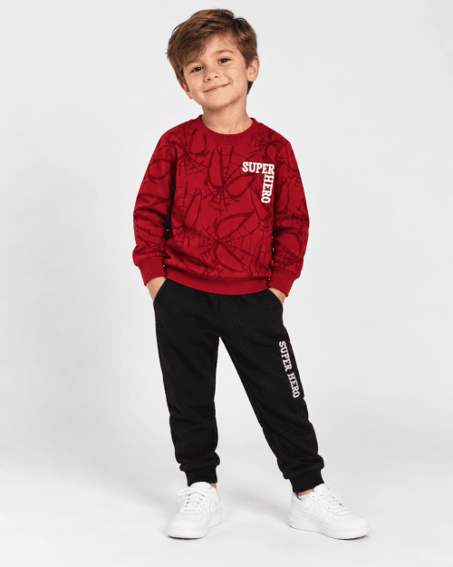 Παιδικό σετ φόρμας fleece κόκκινο-μαύρο Spiderman - Image 2
