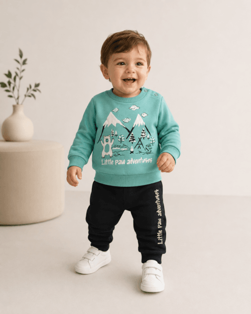 Βρεφικό σετ φόρμας fleece aqua-μπλε σκούρο Adventures - Image 2
