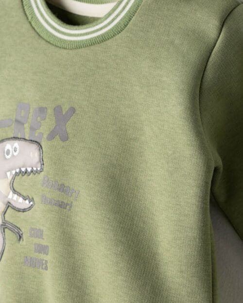 Βρεφικό σετ φόρμας fleece λαδί Dino - Image 3