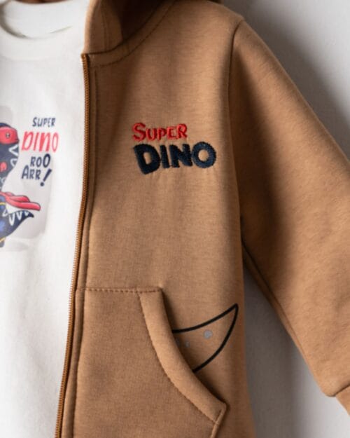 Βρεφικό σετ φόρμας fleece καφέ-μπλε σκούρο με ζακέτα Dino (3 τμχ) - Image 5