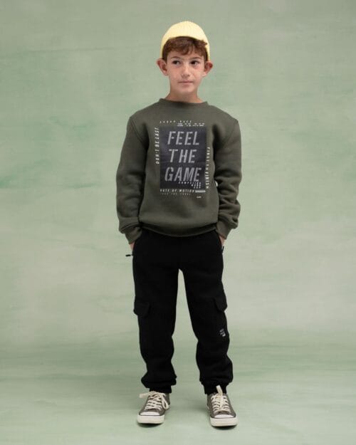 Παιδικό σετ φόρμας fleece χακί-μαύρο Feel the game - Image 2