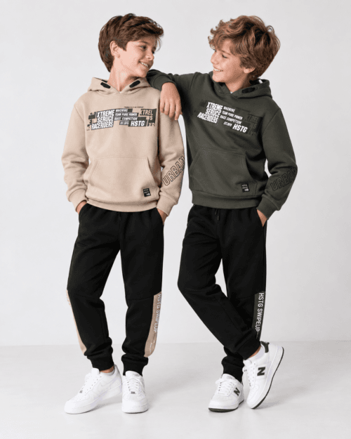 Παιδικό σετ φόρμας fleece χακί-μαύρο - Image 2