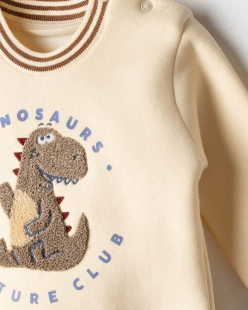 Βρεφικό σετ φόρμας fleece μπεζ-καφέ Dinosaurs - Image 3