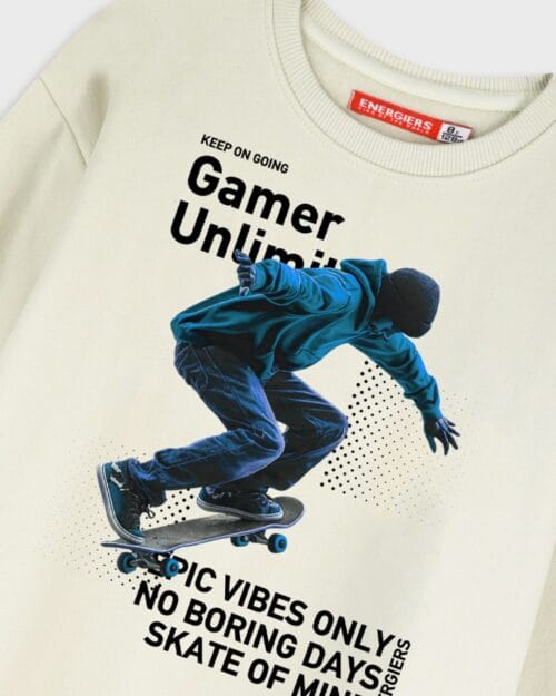 Παιδικό σετ φόρμας fleece κρεμ-μαύρο Skateboard - Image 3