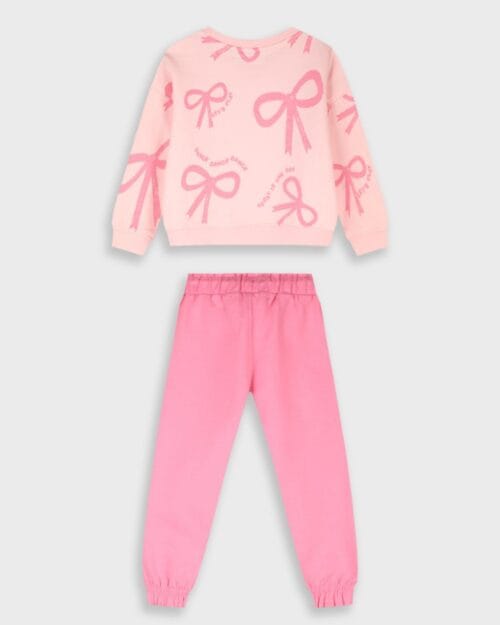Παιδικό σετ φόρμας με ελαφρύ χνούδι ροζ Φιογκάκια - Image 4