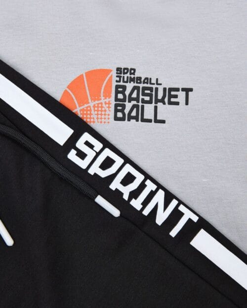Παιδικό σετ φόρμας αχνούδιαστο γκρι-μαύρο Basketball - Image 3