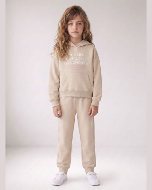 Παιδικό σετ φόρμας fleece μπεζ Make The Change - Image 4