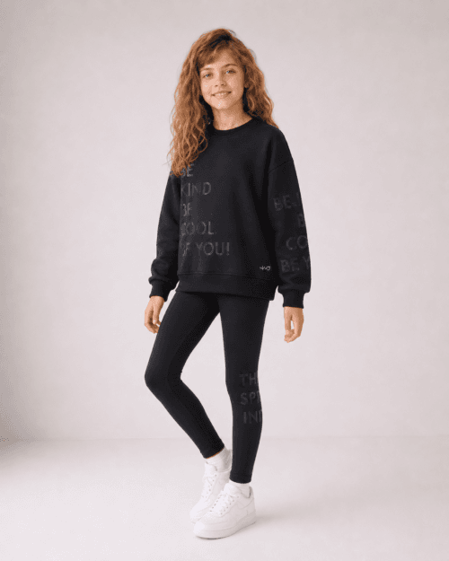 Παιδικό σετ fleece μαύρο με κολάν και στρας - Image 2