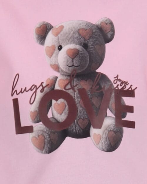 Παιδικό σετ αχνούδιαστο ροζ-καφέ με κολάν Lovebear - Image 3