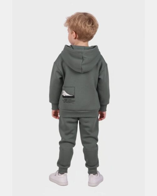 Παιδικό σετ φόρμας fleece χακί-λευκό με ζακέτα Dinosaur (3 τμχ) - Image 7