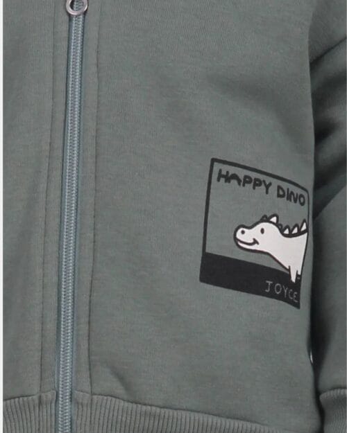 Παιδικό σετ φόρμας fleece χακί-λευκό με ζακέτα Dinosaur (3 τμχ) - Image 3