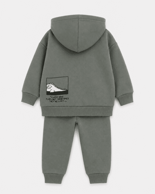 Παιδικό σετ φόρμας fleece χακί-λευκό με ζακέτα Dinosaur (3 τμχ) - Image 6