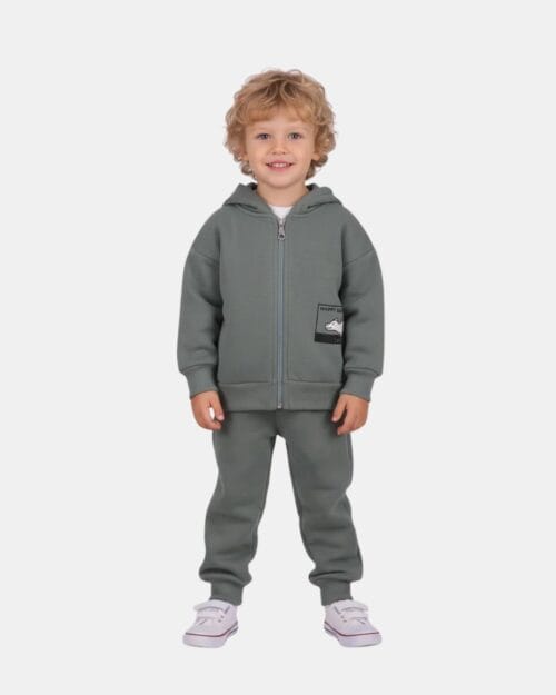 Παιδικό σετ φόρμας fleece χακί-λευκό με ζακέτα Dinosaur (3 τμχ) - Image 2