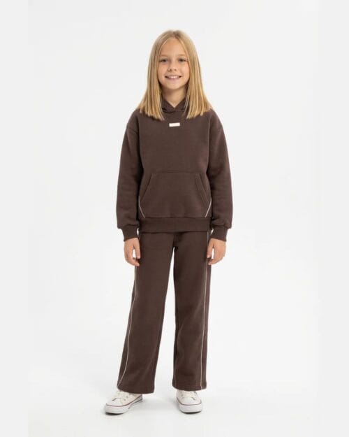 Παιδικό σετ φόρμας fleece καφέ με φαρδύ παντελόνι Parallel - Image 2