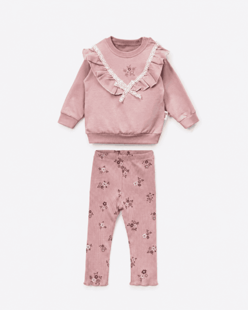 Βρεφικό σετ αχνούδιαστο total dusty pink vintage με κολάν