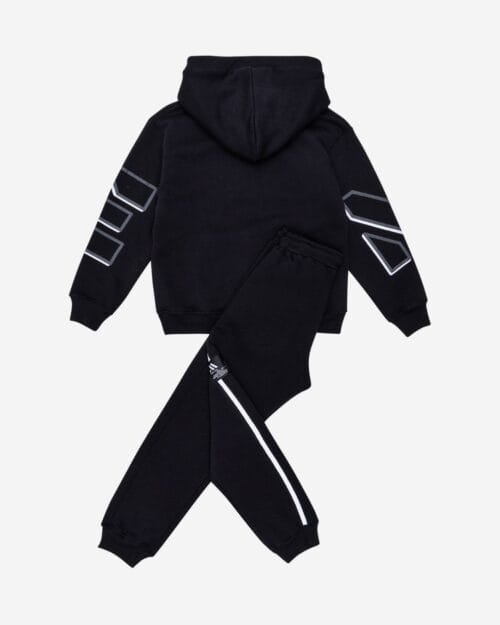 Παιδικό σετ φόρμας fleece total μαύρο με κουκούλα - Image 4